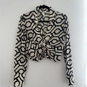 Geometric Black and White Women's Top